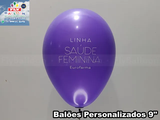 Bexigas customizadas com logomarca para Linha Saúde Feminina Eurofarma